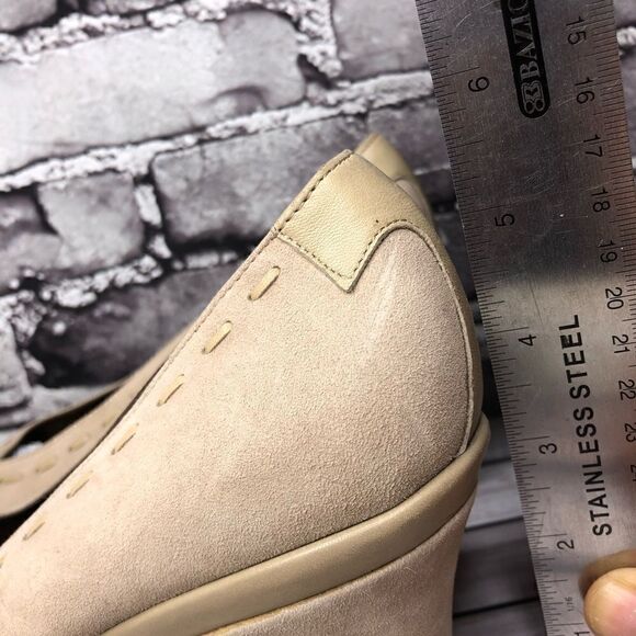 Taryn Rose Beige Suede Leather Peep Toe High Wedges Women Sz 39EU/8.5M US - Picture 11 of 16